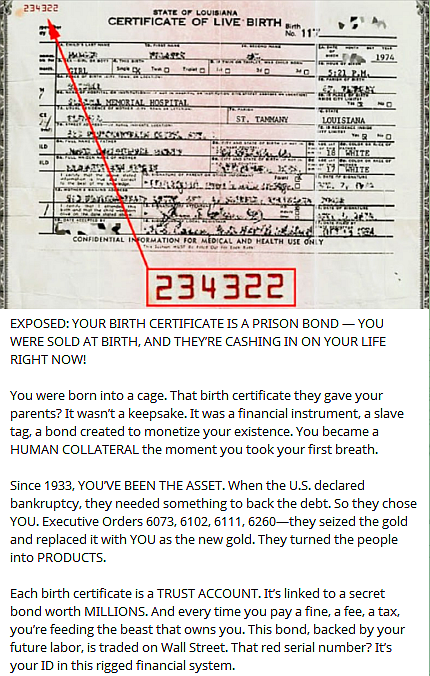 Birth Certificate Slavery System