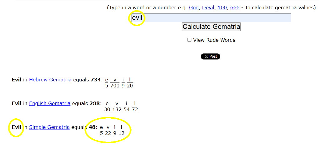 48 Gematria Meaning is Evil