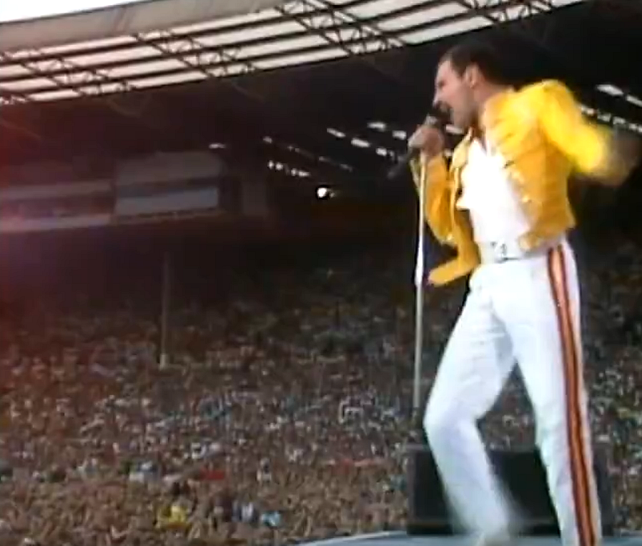 Freddie Mercury wears Red Stripes at Wembley Stadium